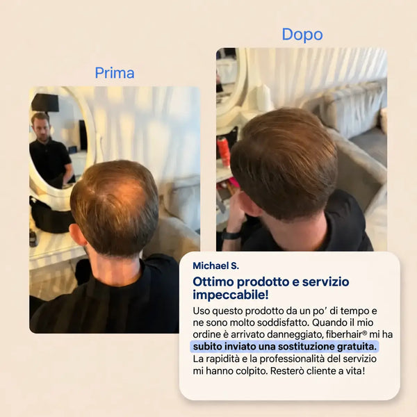 Recensione a 5 stelle di Michael S. su fiberhair®: ottimo prodotto e servizio clienti impeccabile
