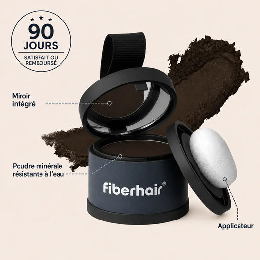 Boîtier de poudre capillaire fiberhair avec miroir intégré, poudre minérale résistante à l'eau et applicateur, garantie 90 jours
