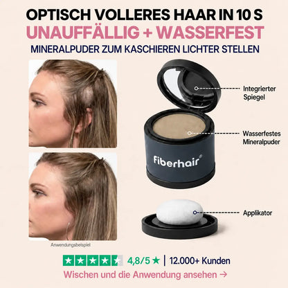 Poudre camoufle-racines fiberhair : poudre minérale résistante à l'eau avec miroir et applicateur, cheveux visuellement plus denses